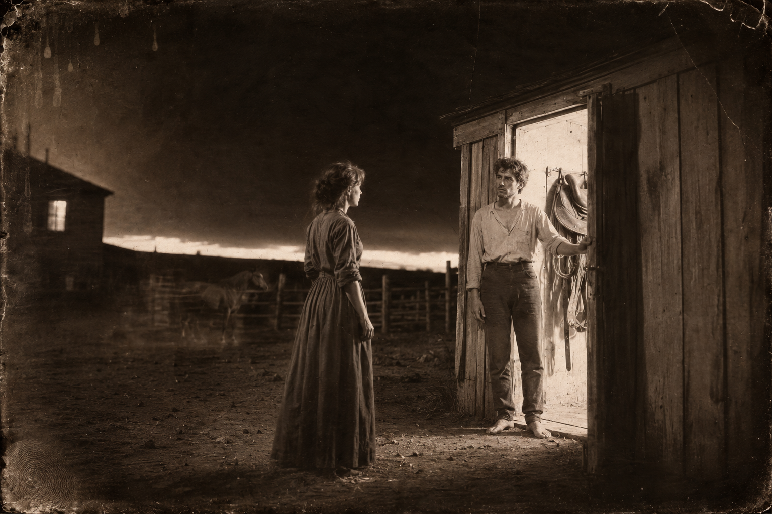 Lorena comes to the saddle shed with the news; July, who hoped the footsteps were Clara's, hears that Bob is dead and cannot manage to feel sad.