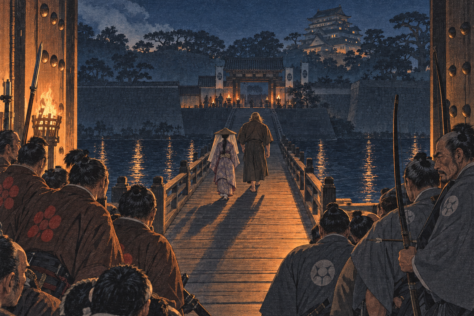 The giant and the tiny woman on the bridge