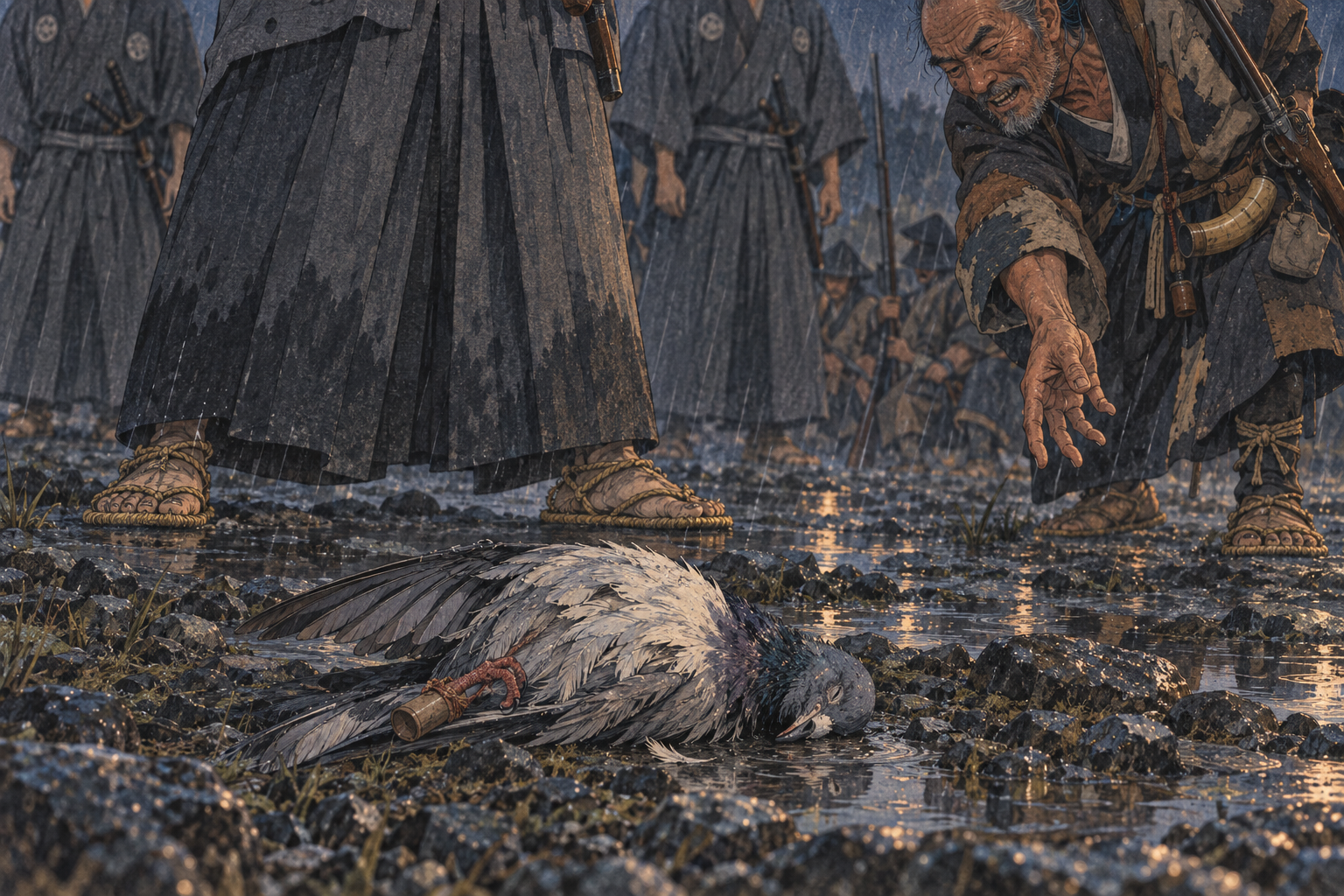The strangled pigeon at Jozen's feet