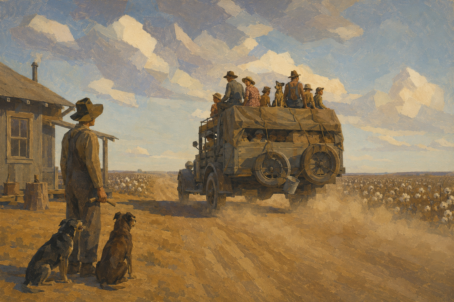 Leaving, with Muley in the dooryard