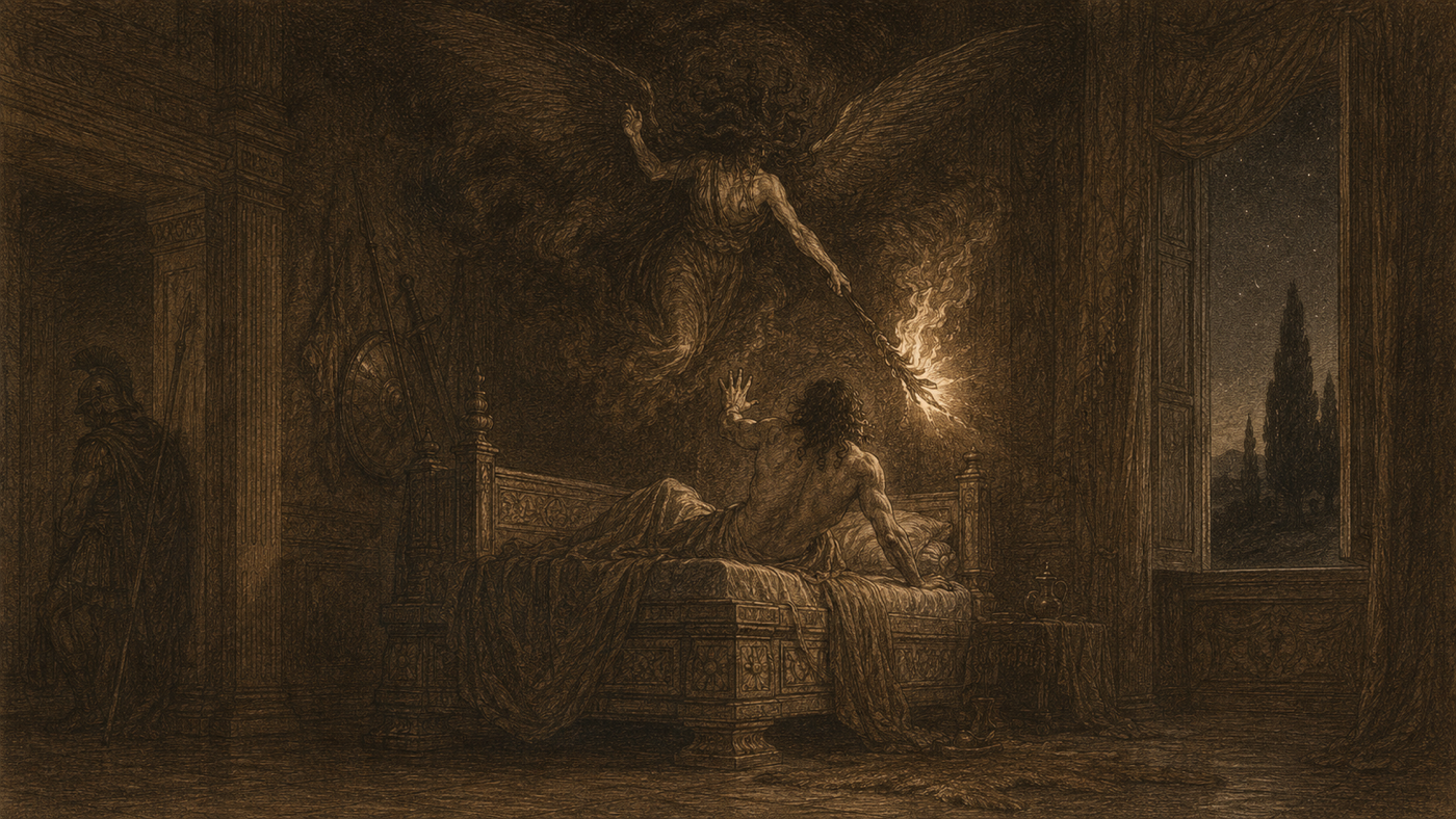 Pen-and-ink: Arrival in Latium; Allecto Inflames the War