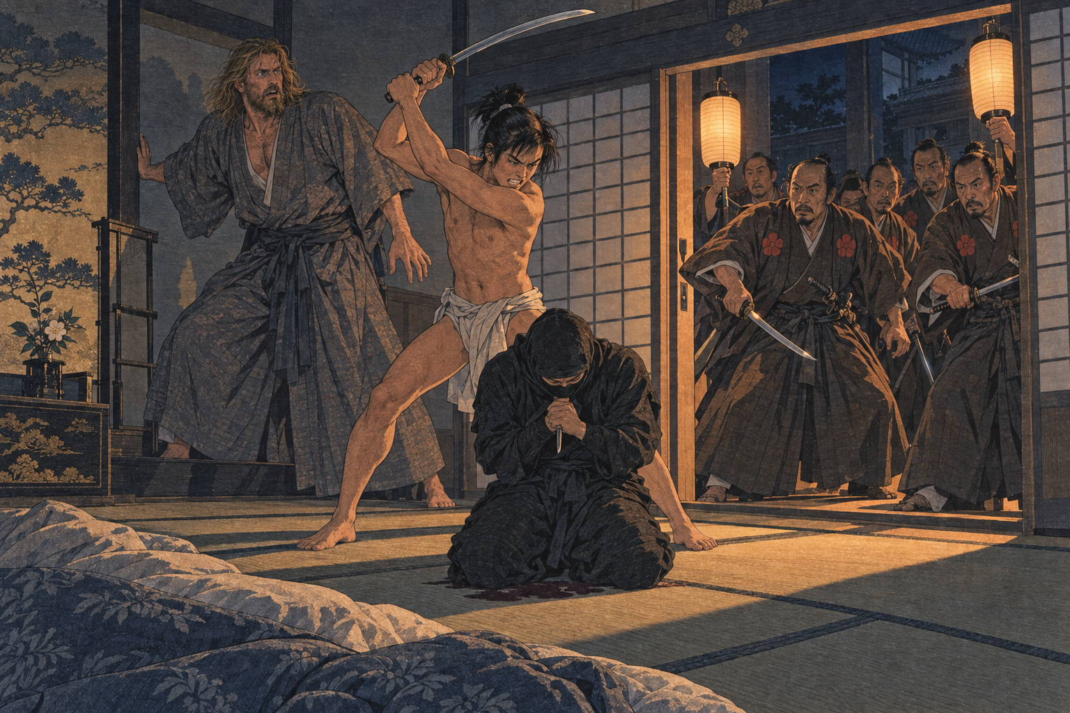 Naga's sword raised over the assassin