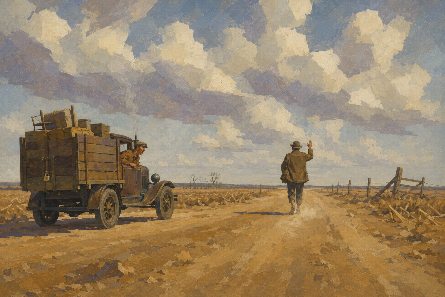 The dirt road, and "Luck!"