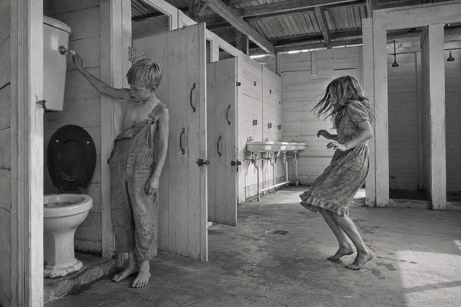 Ruthie and Winfield break the toilet