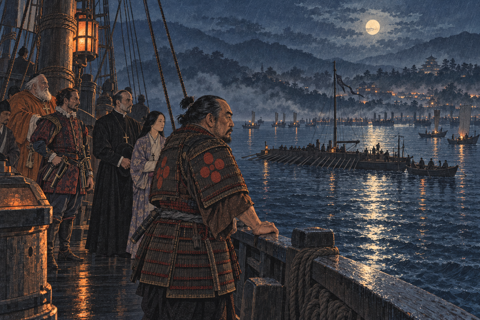 Toranaga watches the longboat reach the galley