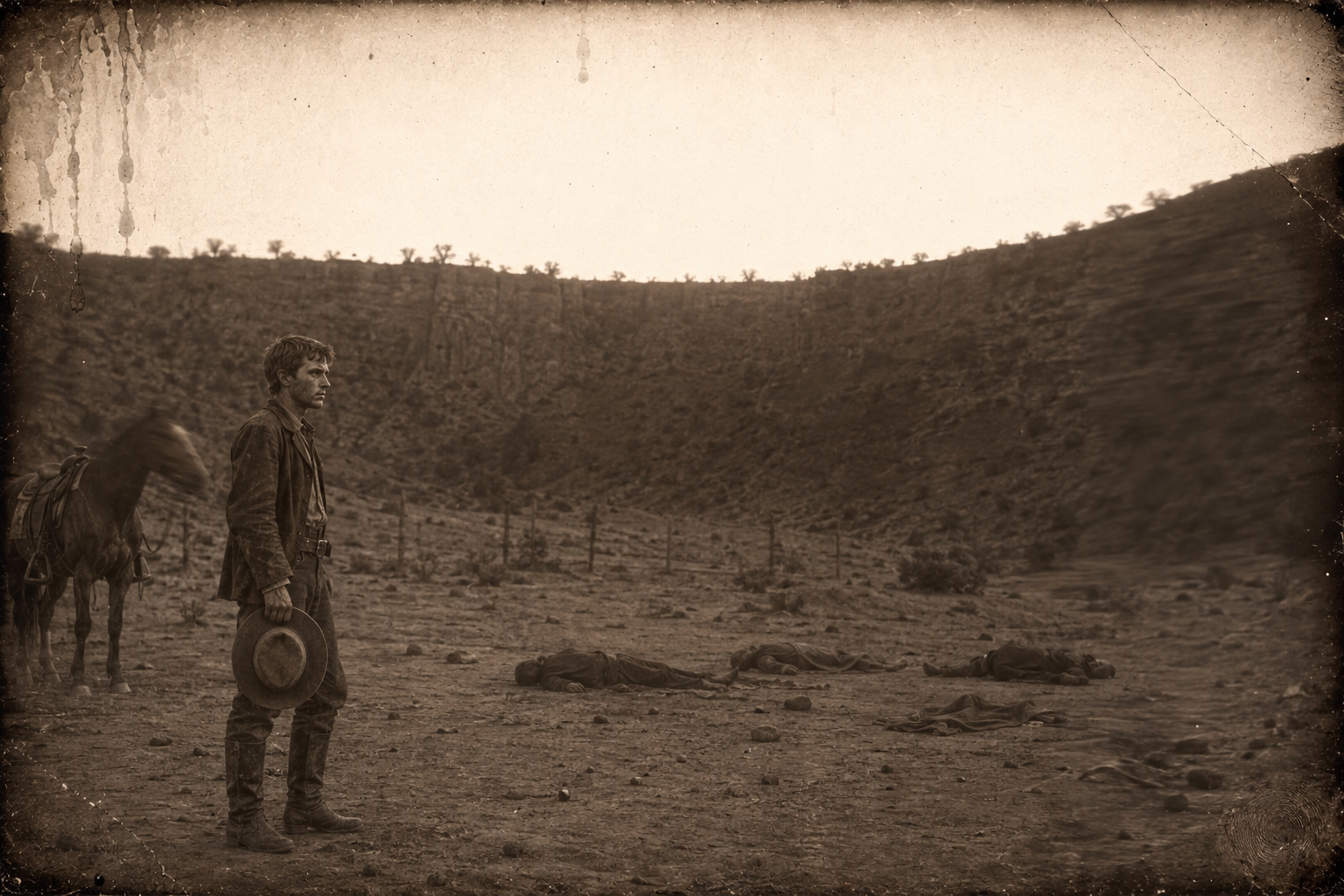 July comes back to a camp with no whinny in it, sees the three forms lying as if asleep, and stands off from them listening to the flies because he cannot make himself go in.