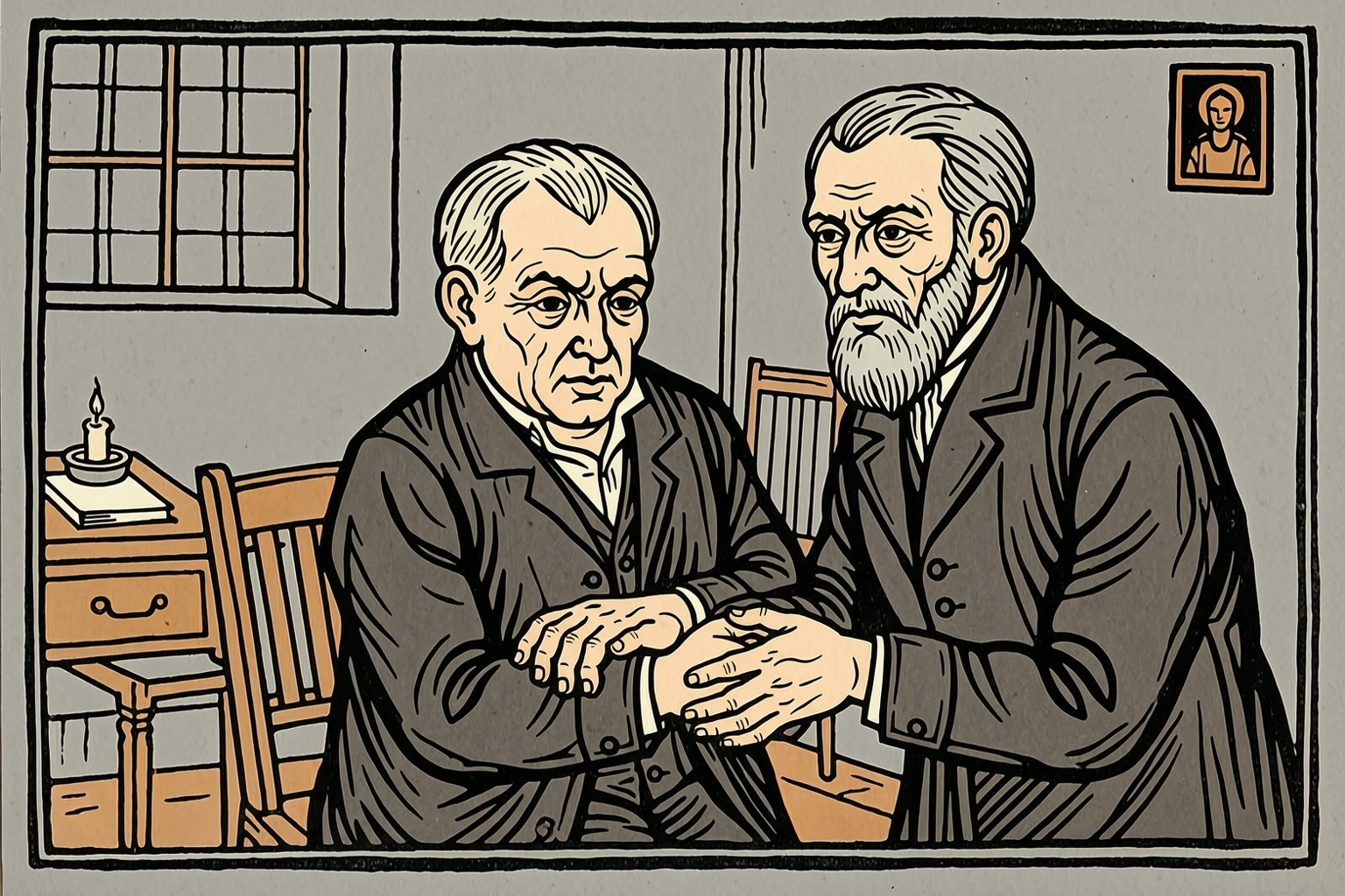The Old Man Takes Both His Hands