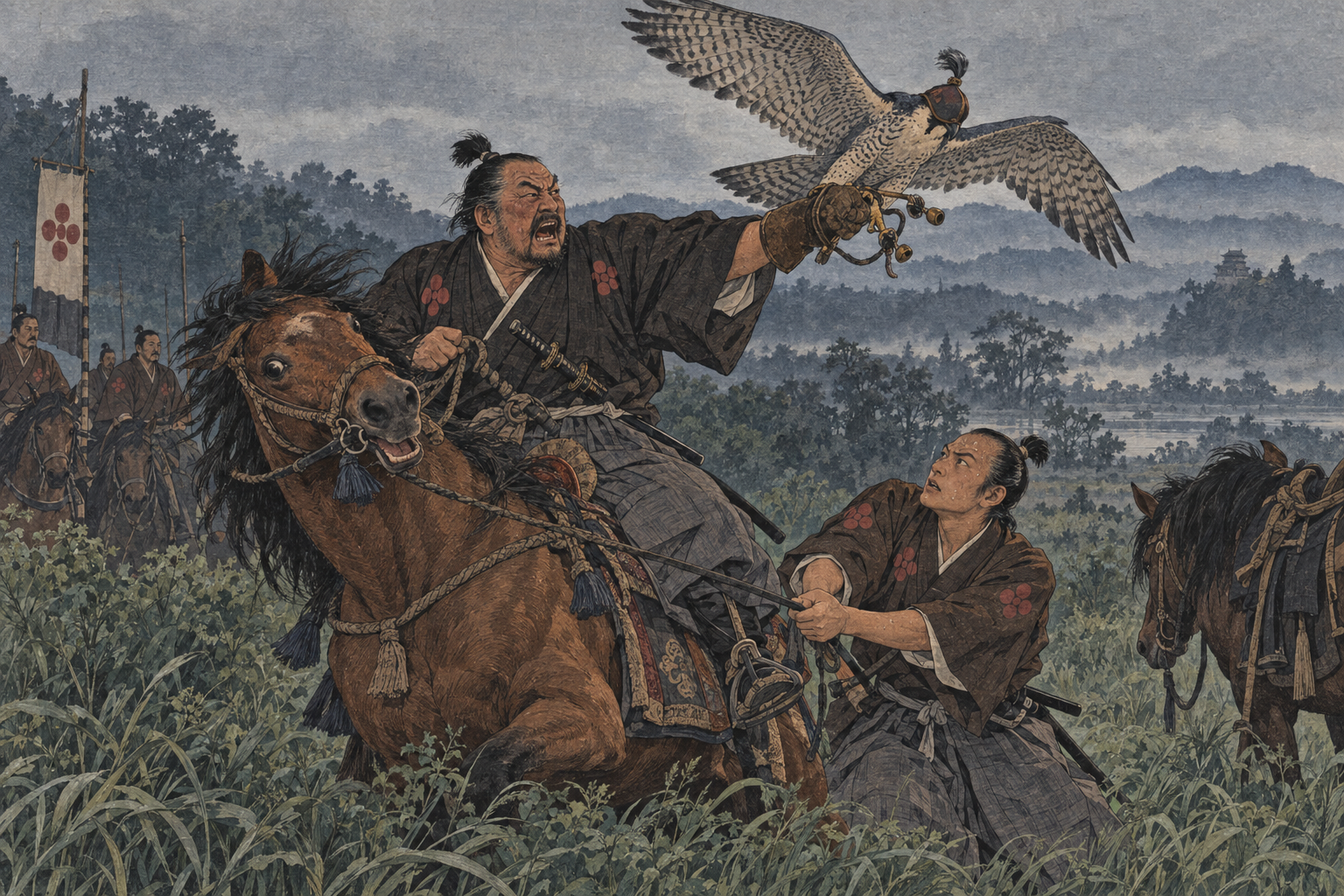 The falcon bates as Toranaga shouts