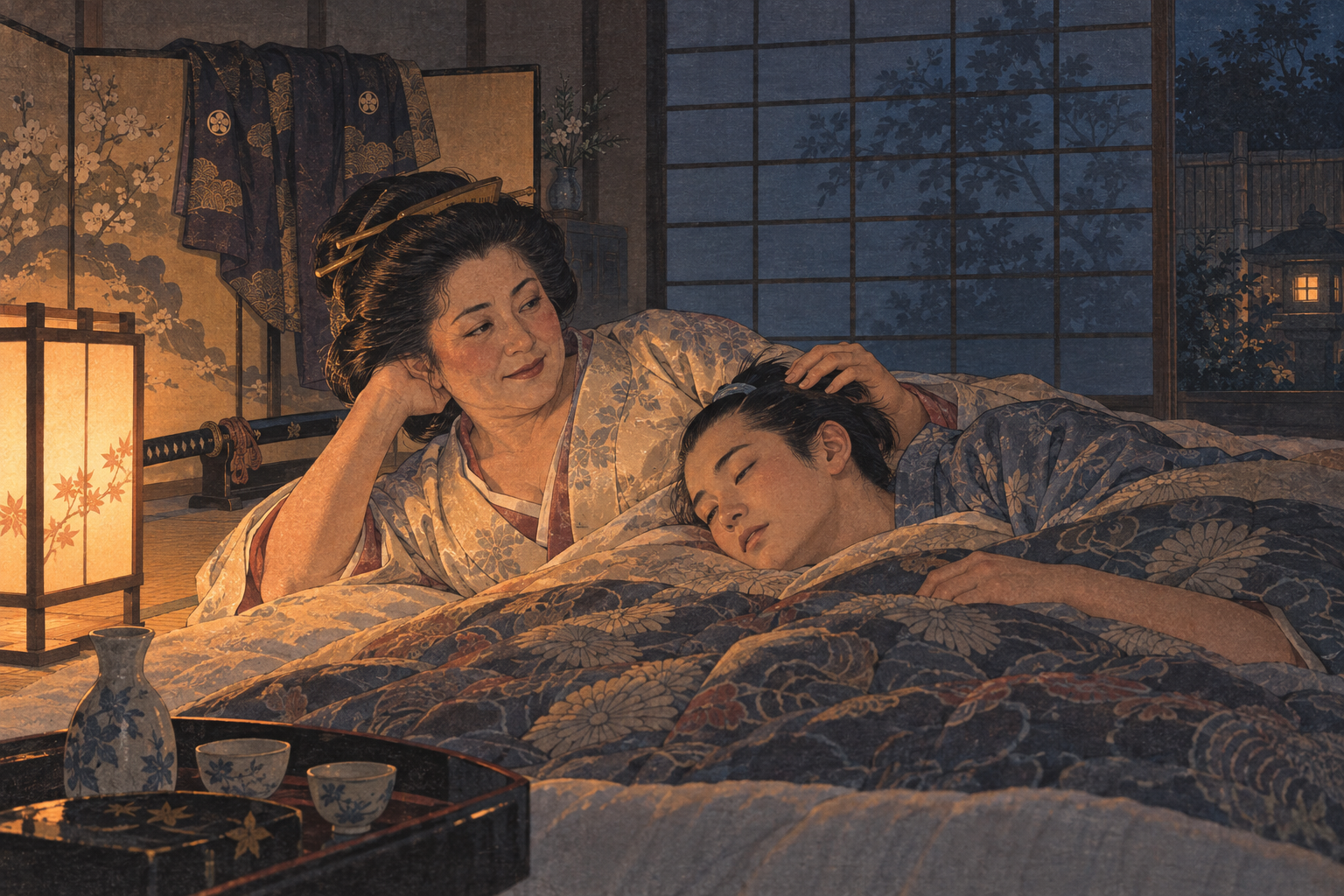 Gyoko and Inari by lamplight