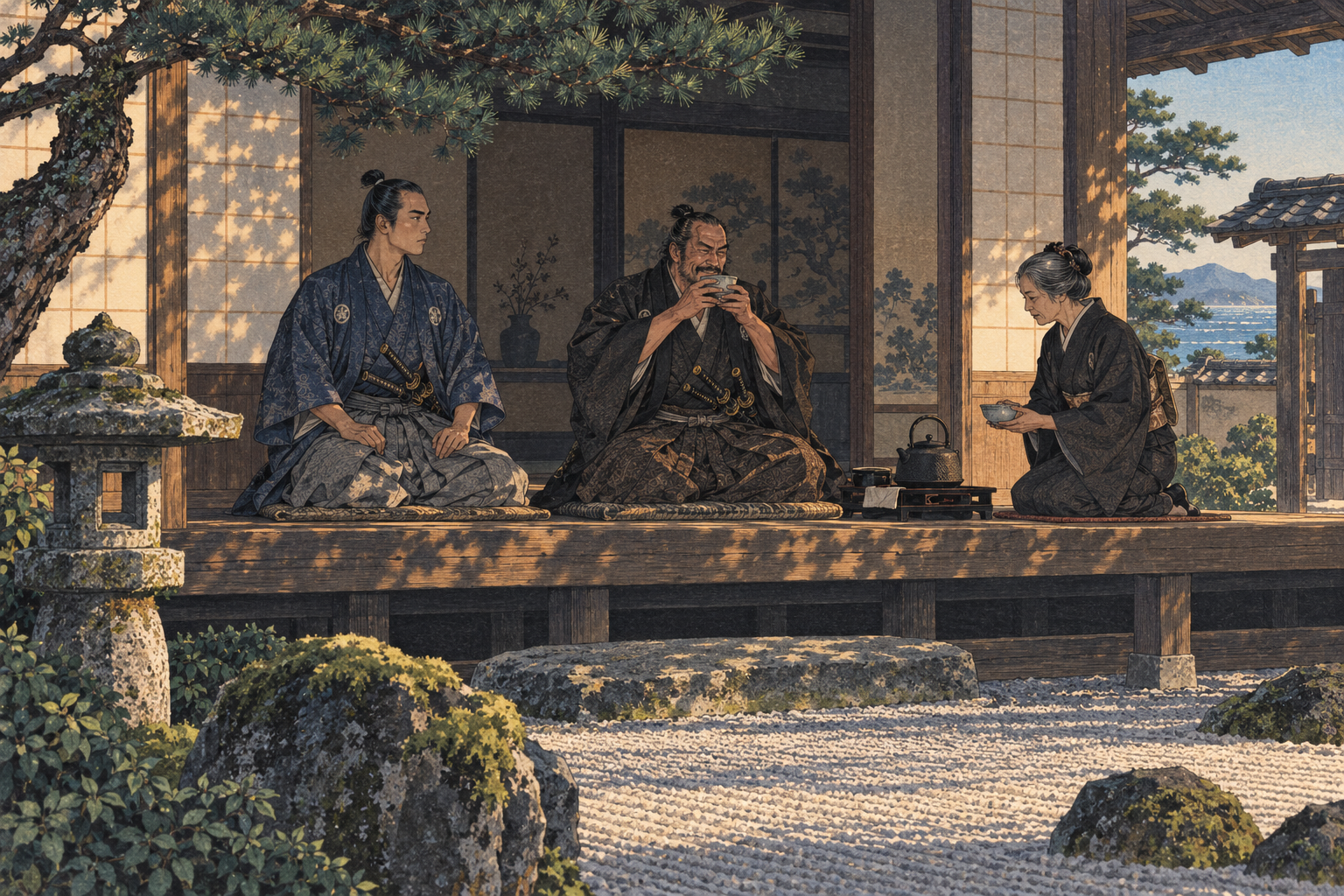 Cha on Omi's veranda