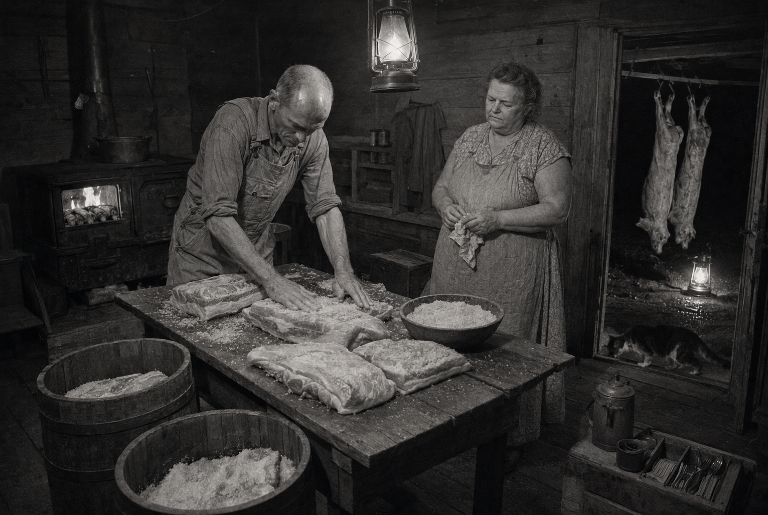 Casy salts down the pork