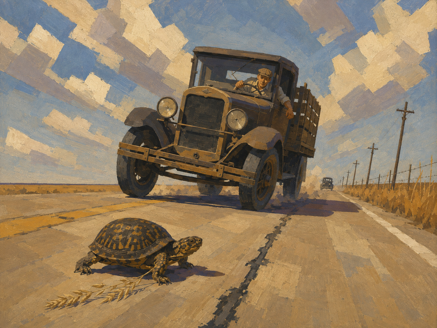 The truck swerves