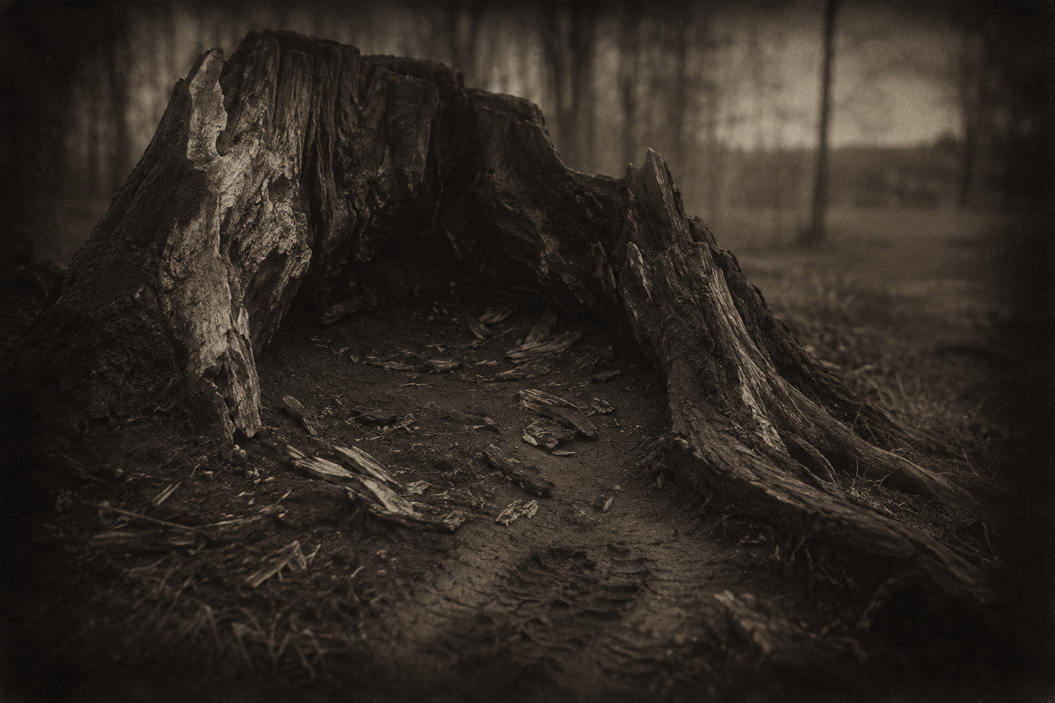 The hollow between the roots