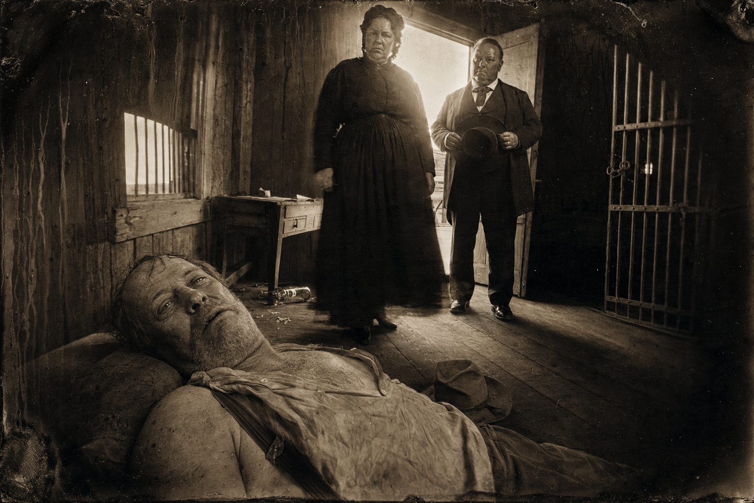 Roscoe wakes in a sweat on the jail couch, the toothache whiskey bottle empty, to find Peach and Charlie Barnes staring down at him for the second time that day.