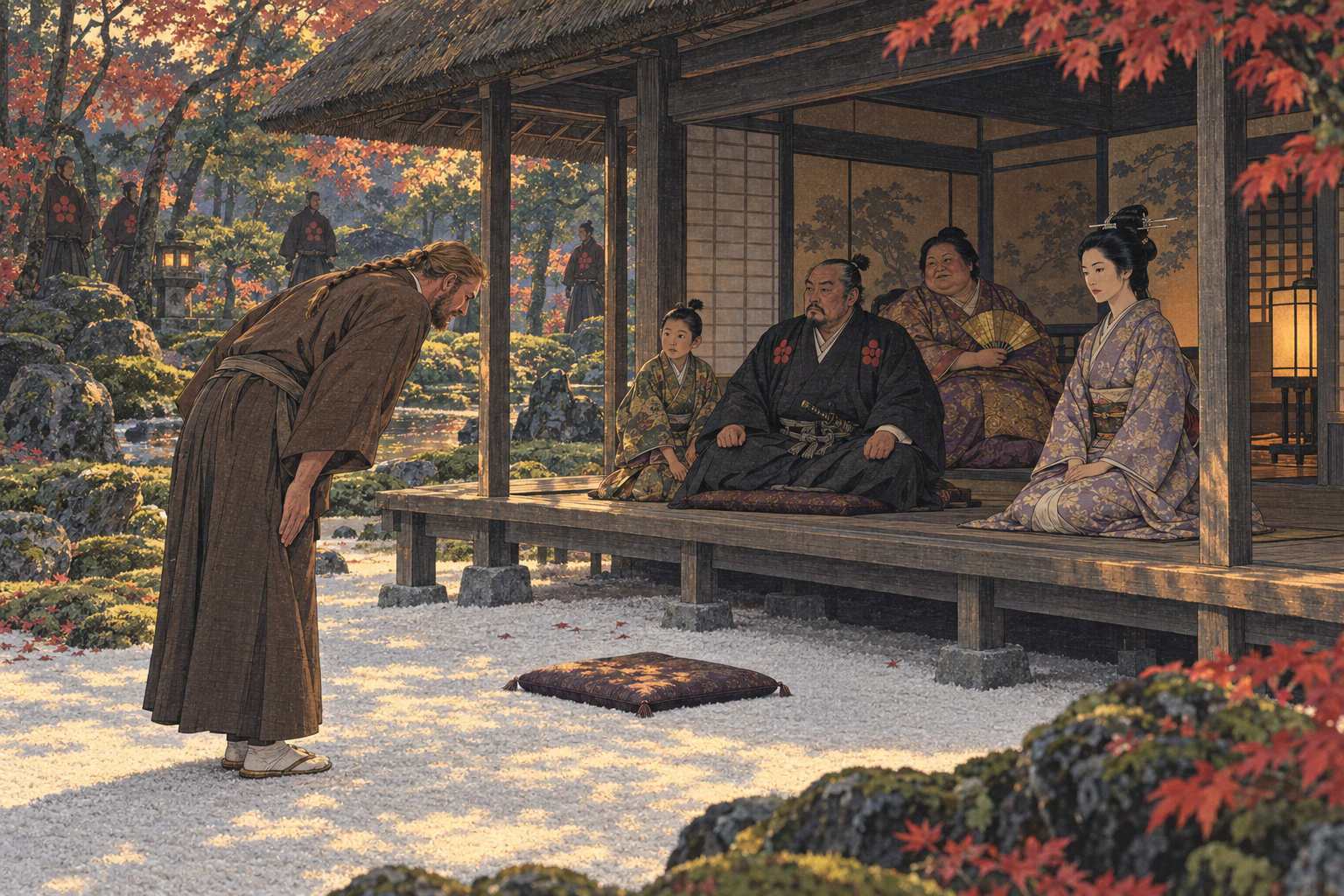 The Anjin-san bows before the tea house