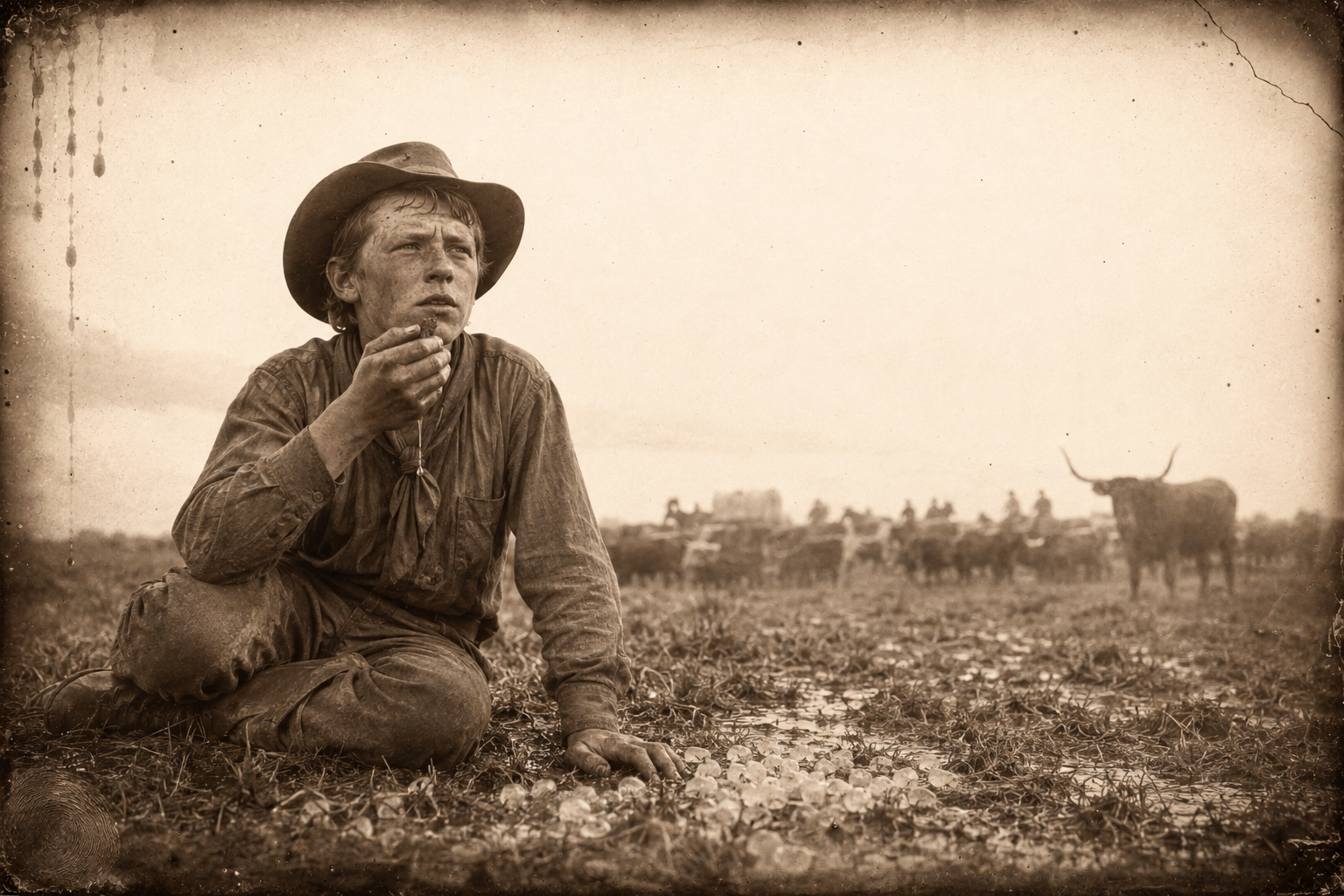 Newt sits apart licking his molasses hailstone, warm and happy with his clothes on and Mr. Gus back, and remembering Bill Spettle buried in the mud a few miles behind.