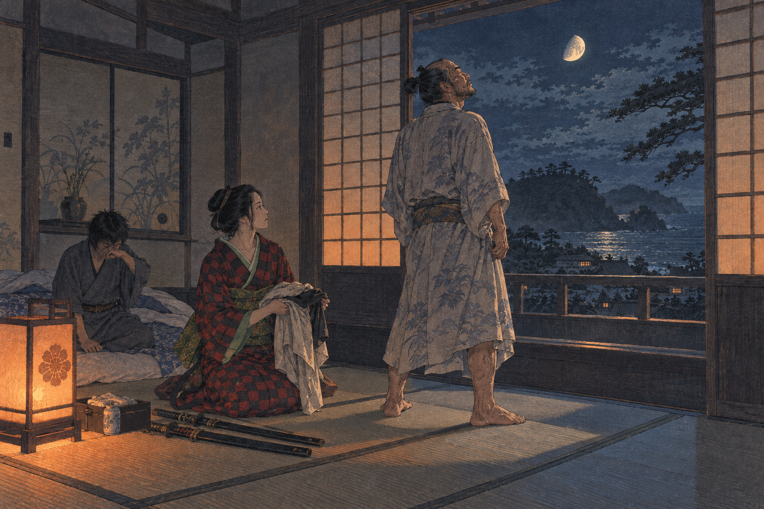 Yabu at the window, the waning moon
