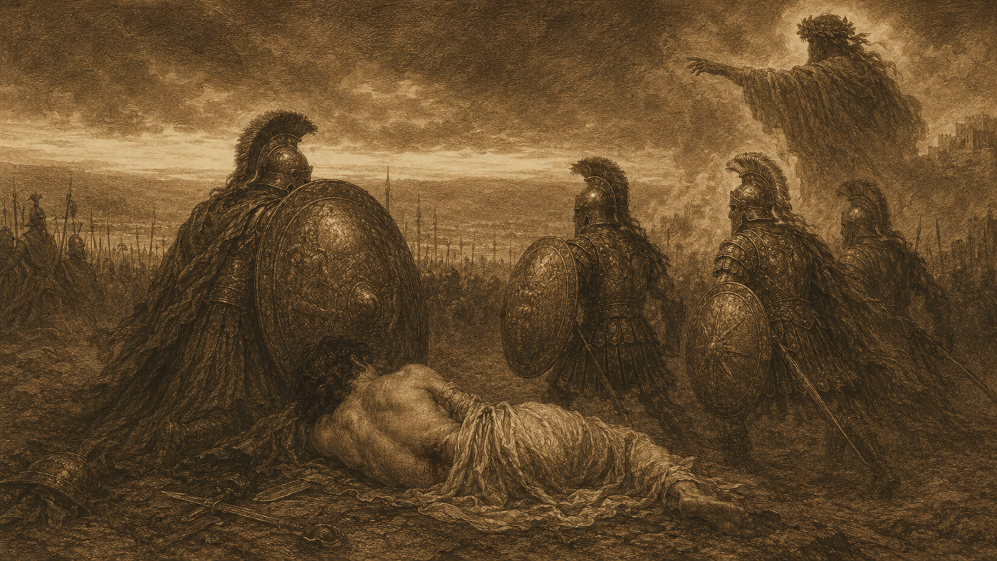 Pen-and-ink: The Fight over Patroclus's Body