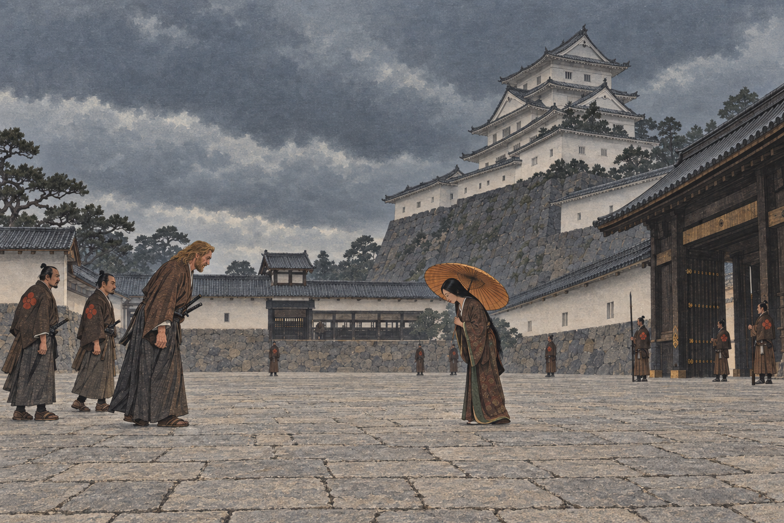 Mariko waits in the donjon forecourt