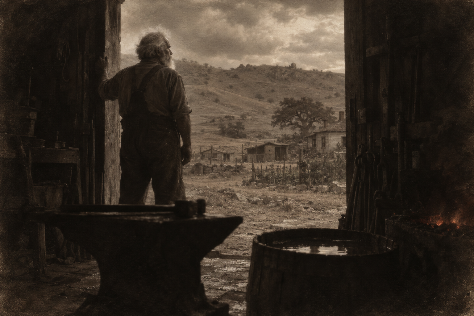 In the doorway of the forge