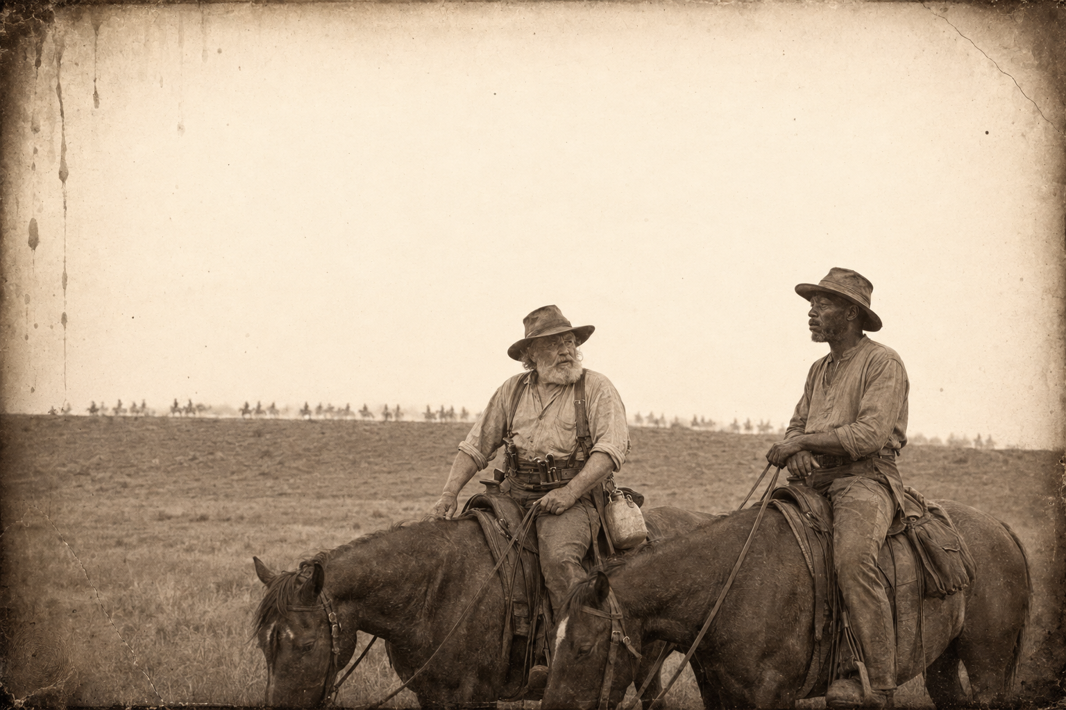 Next morning Augustus falls in beside Deets and asks him what he would have if he could have it — "Be back on the river" — and then the riders come over the ridge to the north.