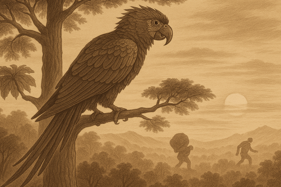 Seven Macaw enthroned in a high tree, his metal teeth glinting in false light.