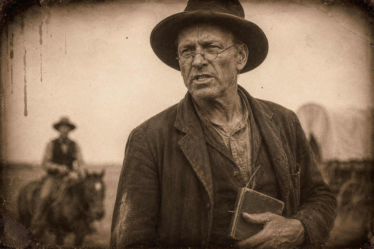 Wilbarger on his feet, looking sternly through his glasses, telling the young sheriff he has overshot Jake Spoon by hundreds of miles and had better camp here and put the boy in school.