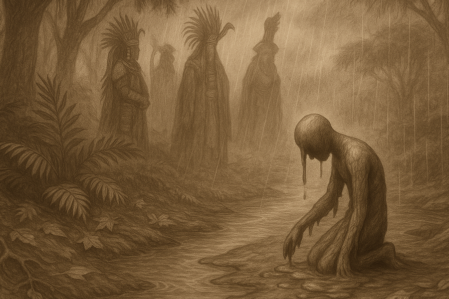 The mud person collapsing in the rain, its face slumping away from its body.