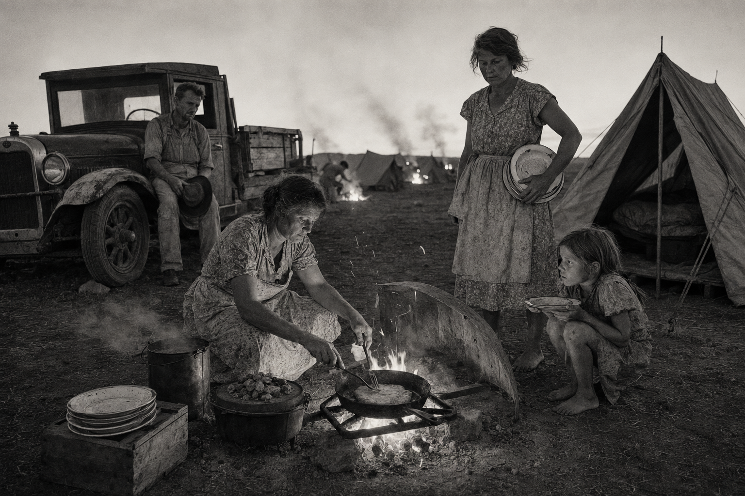 The women hurrying food to the fire