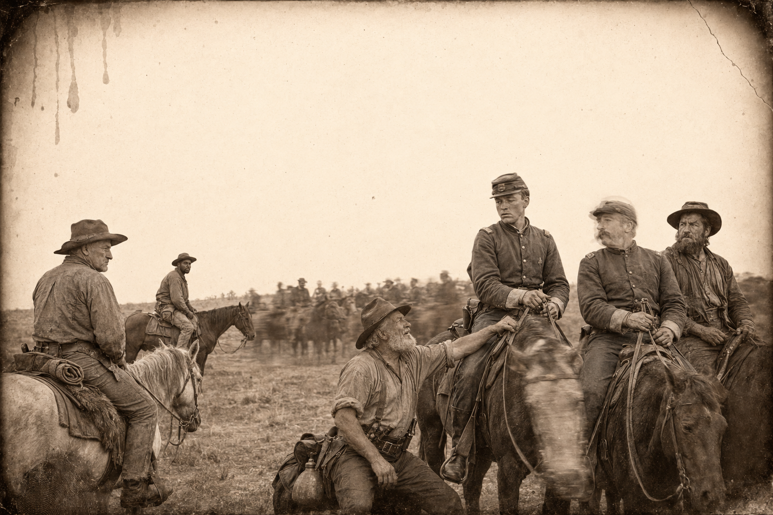 Weaver orders the lieutenant to go take the spare horses, and Augustus reaches down and catches the boy's bridle — "If you want them horses, why don't you go get 'em? You're the Captain."